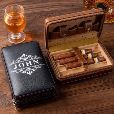 Personalized Leather Humidor Cigar Case with Name, Portable Travel Cigar Box, Bachelor Party Favor, Father's Day/Birthday Gift for Men/Cigar Lovers