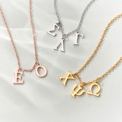 Personalized Sorority Greek Letters Pendant Necklace, Sterling Silver 925 New Sorority Member Necklace, Sorority Bid Day Gift for Girls/Friends