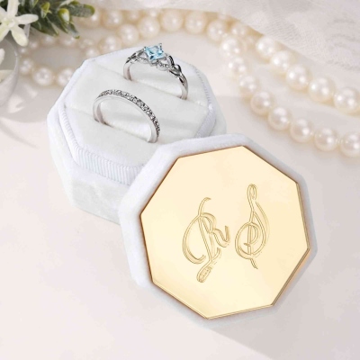 Personalized Velvet Wedding Ring Box, 2 Slot Jewelry Box for Proposal Engagement Ceremony, Vintage Ring Bearer Case, Gifts for Newlyweds/Couples/Bride