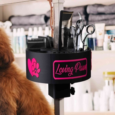 Personalized Name Multicolor Pet Grooming Tools Holder for Table Arm, Portable Pet Grooming Scissors Blade Supplies Organizer, Gift for Pet Groomers