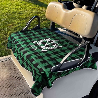 Personalized Name Plaid Breathable Golf Cart Seat Cover, Golf Cart Accessories, Birthday/Anniversary Gift for Golf Lovers/Players/Coaches