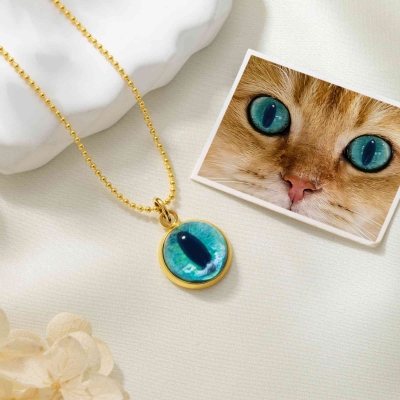 Personalisierte Halskette mit Tieraugenmotiv, Fotokette mit Augenmotiv, Erinnerungsschmuck für verstorbene Haustiere, „Ich bin bei dir“-Halskette, Geschenk für Paare/Hundemama/Katzenpapa