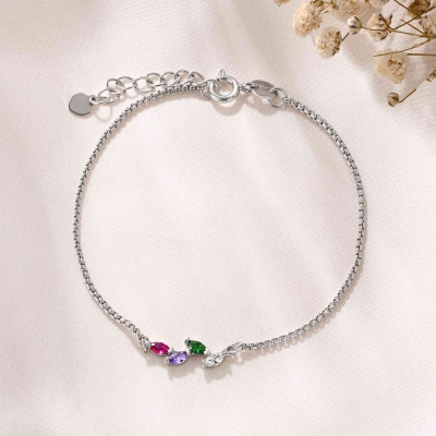 Personalized 1-7 Marquise Birthstones Family Tree Bracelet, Women's Birthstone Adjustable Bracelet, Birthday/Mother's Day Gift for Her/Mom/Grandma