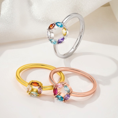 Personalized 1-6 Marquise Birthstones Ring, Sterling Silver 925 Dainty Family Birthstone Jewelry, Birthday/Mother's Day Gift for Her/Mom/Grandma