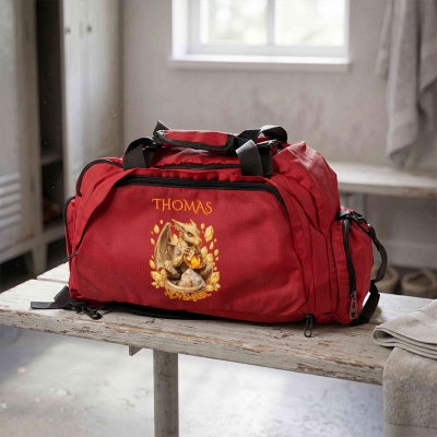 Custom Dragon Birthstone Football Duffle Bag with Name, Large Capacity Rugby Equipment Travel Bag, Gift for American Football Lovers/Fantasy Lovers