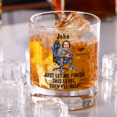 Personalized Photo Funny Cartoon Dad Character Whiskey Glass with Name, 10oz Bourbon Old Fashioned Glass, Birthday/Father's Day Gift for Dad/Grandpa