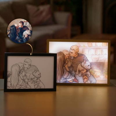 Personalized Watercolor Photo LED Night Light Acrylic Frame, Desk Decor, Birthday/Mother's Day/Anniversary/Wedding Gift for Family/Friends/Couples