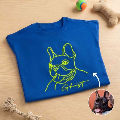 Personalized Embossed Puff Pet Line Portrait T-shirt/Sweatshirt/Hoodie with Text, Multicolor Pet Photo Outfit, Birthday/Memorial Gift for Pet Owners