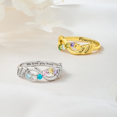 Custom Engraved 1-6 Birthstones Infinity Ring, Sterling Silver 925 Dainty Family Birthstone Jewelry, Birthday/Mother's Day Gift for Her/Mom/Grandma