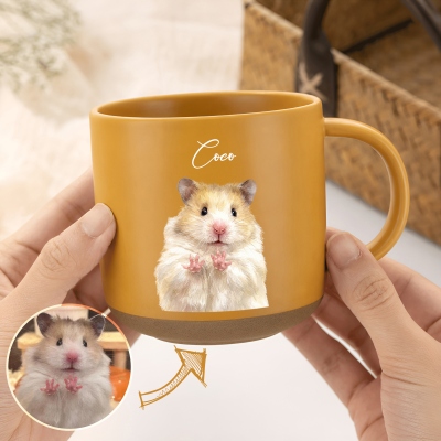 Personalized Cute Pet Portrait Pottery Mug with Name, Watercolor Cat/Dog Photo 12oz Ceramic Coffee Tea Mug, Birthday Gift for Pet Lovers/Owners