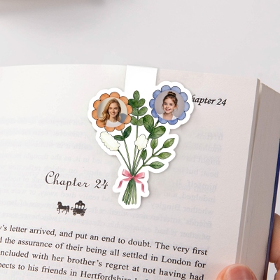 Personalized 1-7 Photo Flower Bouquet Magnetic Bookmark Clip, Reading Accessory, Birthday/Book Club Gift for Grandma/Bookworms/Reading Lovers