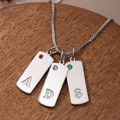 Personalized Engraved Initial Birthstone Necklace, Dainty Multiple Dog Tag Men Pendant, Meaningful Family Keepsake, Birthday Gift for Men/Dad/Husband