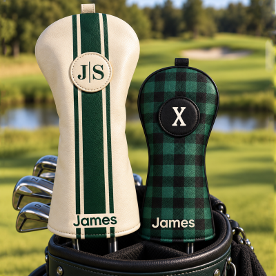 Personalized Golf Club Headcovers With Interchangeable ID Patches, Anti-Loss Adjustable Drawstring, Striped And Plaid Designs Golf Enthusiasts, Birthday, Christmas Gifts For Golf Lover