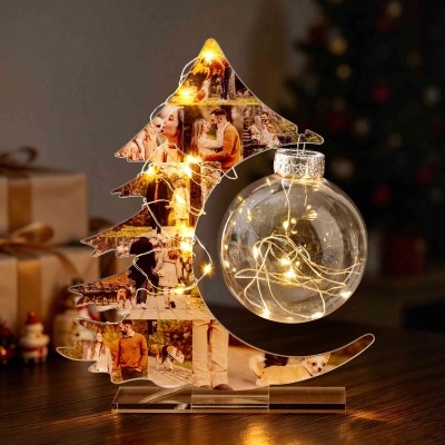 Custom Family Photo Collage Christmas Tree LED Night Light, Family Photo Night Lamp with Base, Home Decor, Christmas Gift for Family/Couple/Friends