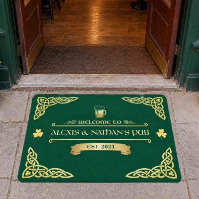 Personalized Vintage Irish Pub Design Doormat with Name & Year, Non-slip Floor Mat, Home Decor, Housewarming/Birthday Gift for Irish Family/Friends