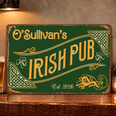 Personalized Name & Year Irish Pub Design Metal Sign, Home Bar Tin Plaque, Vintage Wall Decor, Housewarming/Birthday Gift for Dad/Husband/Beer Lovers