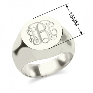 Customized Signet Radiant Monogram Ring in Sterling Silver