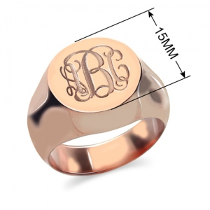 Circle Design Signet Monogram Initial Ring Rose Gold