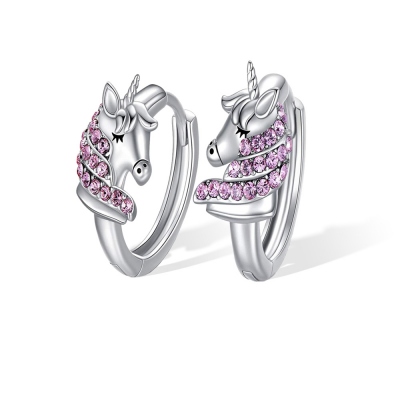 Boucles d'oreilles licorne avec zircon, boucles d'oreilles prince/princesse en argent sterling, cadeaux pour filles/enfants/fille/soeur