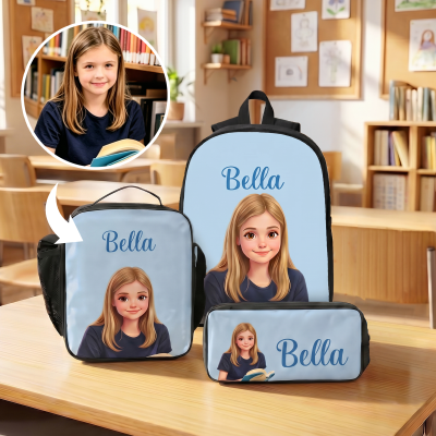 Personalisierter, farbenfroher Rucksack mit Cartoon-Motiv, inklusive Lunchtasche und Federmäppchen, Schultaschen-Set für Kinder, ideales Geschenk zum Schulanfang oder Geburtstag.