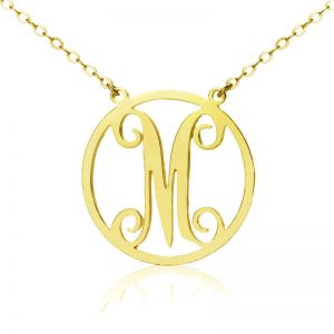 Solid Gold Single Initial Circle Monogram Necklace