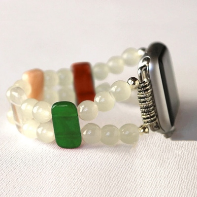 Stylish Watch Band with Gemstones for Apple Watch, Beaded Bracelet for Smart Watch, Wearable Tech Accessory, Gift for Father/Boyfriend/Husband