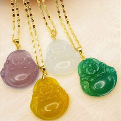 Jade Smiling Buddha-halsband, Laughing Buddha-hänge, Buddha-smycken, Lucky-halsband, födelsedag/mors dag/fars dag present till mamma/mormor/män