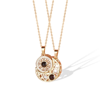 Personalized Matching Necklaces for Couples, Brass Sun Moon Projection Necklace, Female Male Accessories, Magnetic Couple Necklaces, Gift for Couples