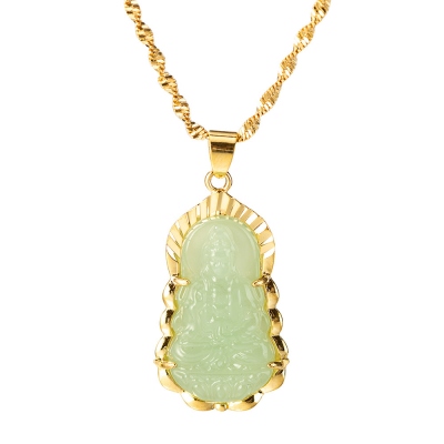Jade Buddha Necklace, Buddha on a Lotus Flower Pendant Necklace, Chinese Style Gautama Buddhist Guanyin Pendant Necklace, Amulet Jewelry