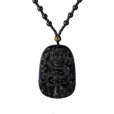 Collier de Bouddha en obsidienne noire, pendentif de Bouddha en obsidienne, collier en obsidienne noire, collier de chance, collier de dragon de prospérité
