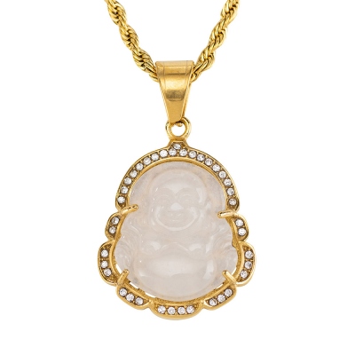 Multicolor Laughing Buddha Necklace, Jade Buddha Pendant, Stainless Steel 18K Gold Necklace, Birthday/Mother's Day Gift for Mom/Wife/Girlfriend/Friend