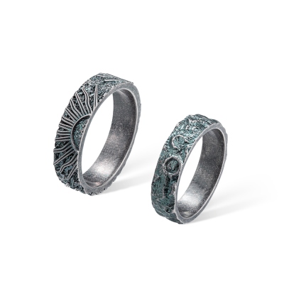 Sun & Moon Promise Rings, Sterling Silver 925 Couple Rings, Couple Ring Set, Matching Rings, Wedding/Anniversary Gift for Wife/Girlfriend/Lovers