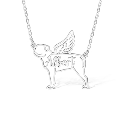 Custom Dog Necklace, Dog Memorial Name Necklace, Dog Memorial Necklace, Dog Breed Silhouette Necklace, Dog Necklace with Angel Wings, Dog Mom Gifts