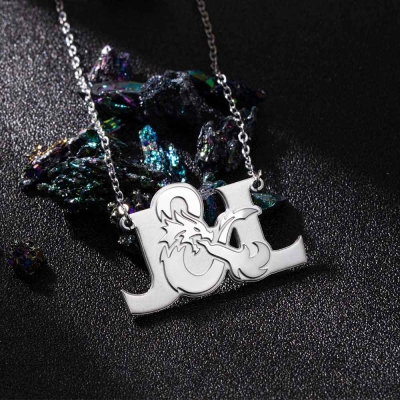 Custom Initials Dragon Icon Necklace - DND Necklace, Valentine's Gift, Anniversary Gift For Her, Custom Necklace Gift For Him, Dragon Pendant