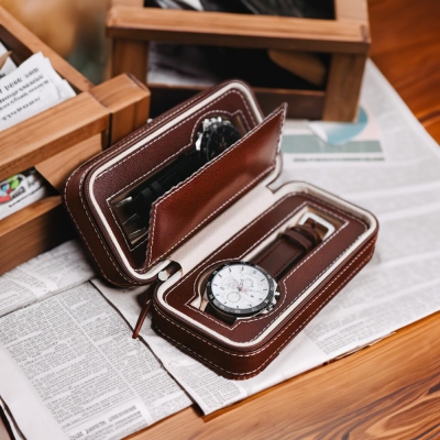 Étui de montre de voyage personnalisé avec message, rangement de montre en cuir personnalisé, cadeau de la Saint-Valentin/fête des pères, cadeau pour papa/petit ami/marié