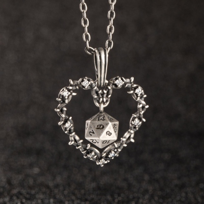 D20 Dice Necklace, Dice Pendant, Custom Initial Necklace, DND Necklace, Dice Thorn Heart Original Style Necklace, DND Jewelry, DND Gifts