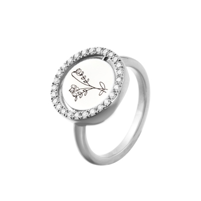 Personalized Birth Flower Ring, Custom Combined Floral Ring, Small Disc Ring, Family Jewelry, Birthday/Christmas Gifts, Gift for Mom/Grandmom/Her