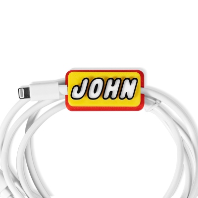 Personalized 3D Print USB Cable with Name, Custom Brick Style Tag for Cable, Mobile Phone Accessory, Cable Cord Organizer, Gift for Brick Lover/Family