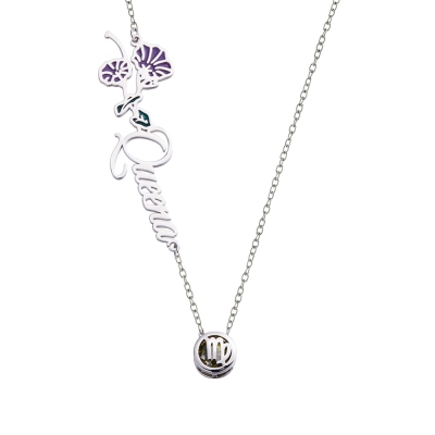Personalized Birthflower Necklace with Zodiac Sign, Custom Sideway Name Birthstone Necklace, Astrology Jewelry, Birthday/Mother's Day Gift for Mom/Her
