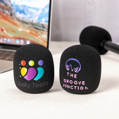 Custom Photo Rectangular Slot Foam Mic Cover Protectors Set of 2, Double Sided Handheld Microphone Windshields with Logo, Gifts for Creators/Hosts