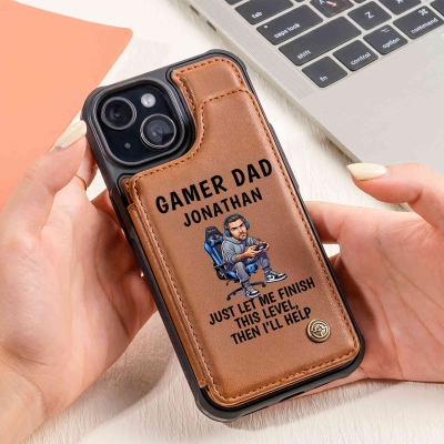 Custom Name Funny Dad Photo Phone Case with Card Holder, iPhone/Samsung RFID Blocking Kickstand Shockproof Wallet Case, Father's Day Gift for Dad