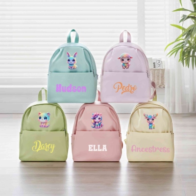 Custom Dreamy Rainbow Animal School Backpack with Name, Waterproof Large Capacity Children's Bag, Birthday/Back to School Gift for Kids/Boys/Girls