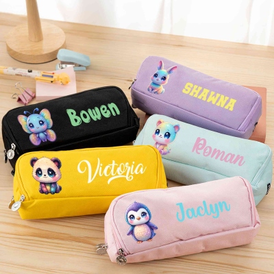 Personalized Cute Rainbow Cartoon Animal Pencil Case with Name, School Supply, Back to School/Birthday Gift for Kids/Teens/Students