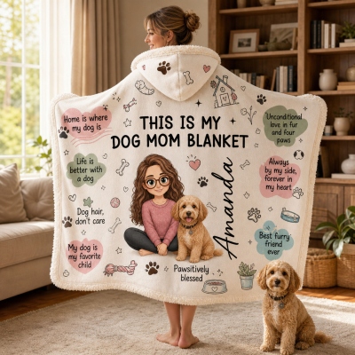 Personalized Hooded Wearable Plush Blanket with Owner Name & 1–4 Pets, Soft Plush Throw, Holiday & Birthday Gift for Women/Pet Mom/Animal Lovers