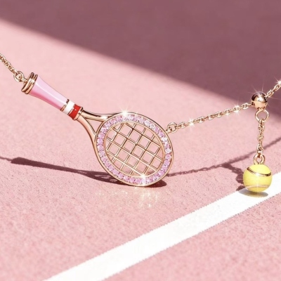 Women Tennis Racket Necklace & Bracelet Set, Minimalist Sport Pendant Jewelry, Dainty Tennis Racket Charm, Birthday/Christmas Gift for Tennis Fan/Her