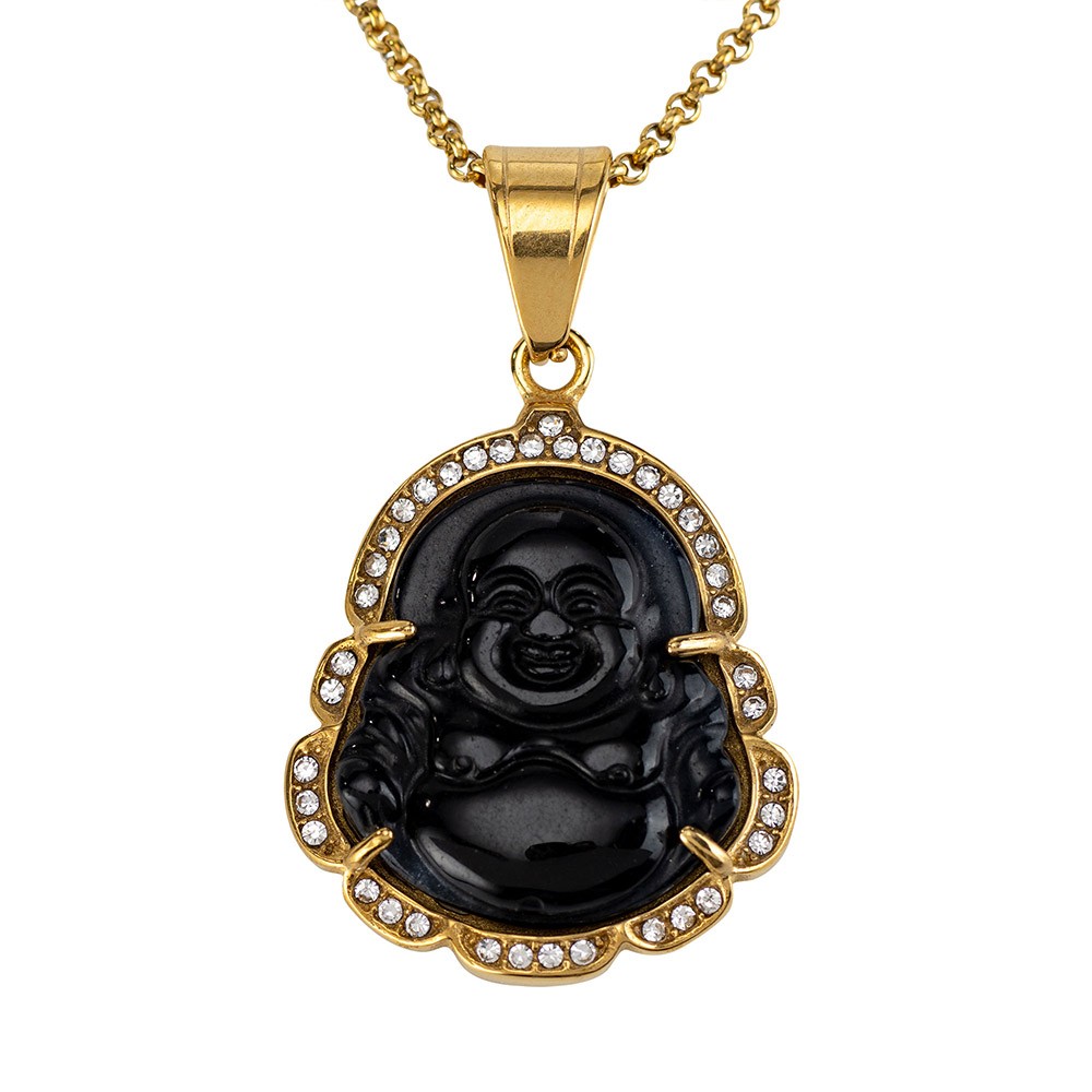 Multicolor Laughing Buddha Necklace, Jade Buddha Pendant, Stainless Steel 18K Gold Necklace, Birthday/Mother's Day Gift for Mom/Wife/Girlfriend/Friend