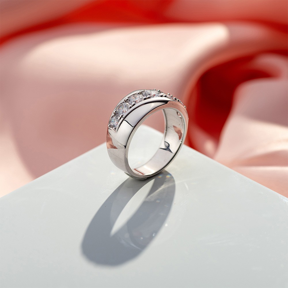 Anel masculino clássico com zircão cúbico embelezado, anel cintilante, banda de eternidade masculina para noivado/anel de casamento