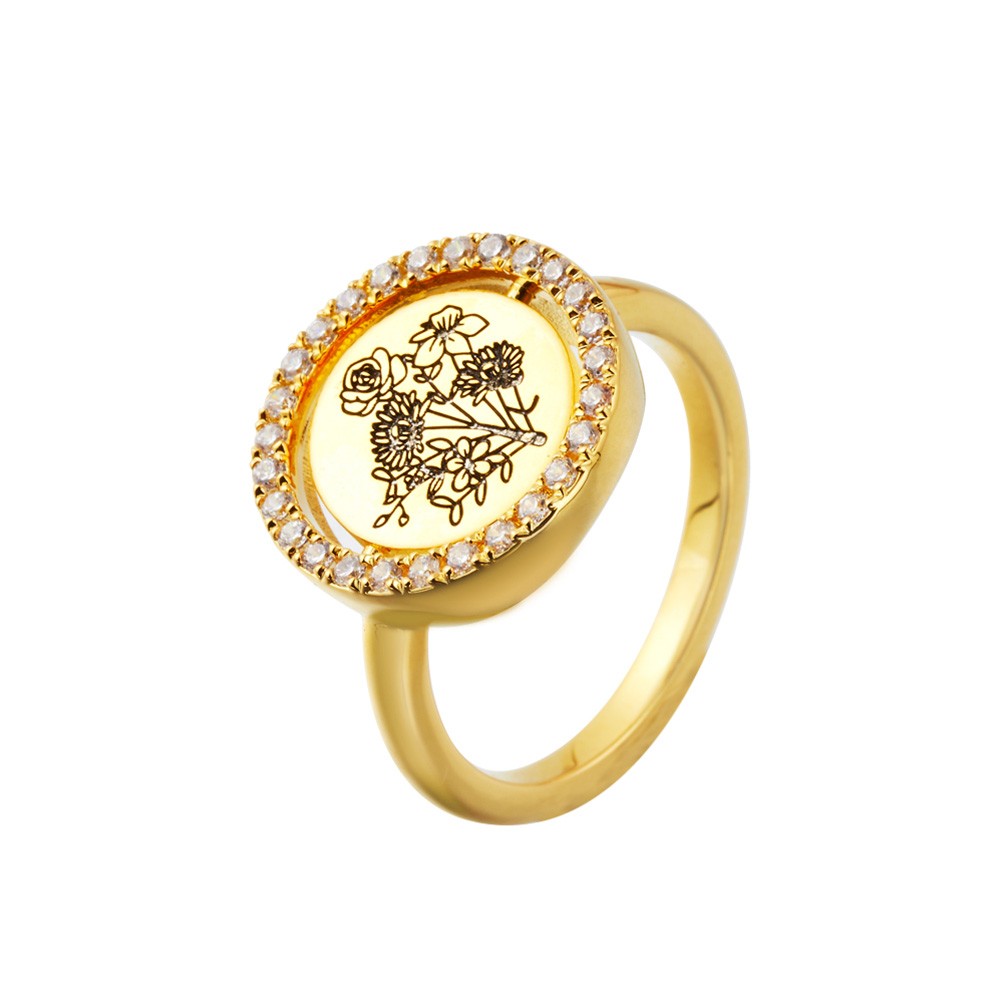 Personalized Birth Flower Ring, Custom Combined Floral Ring, Small Disc Ring, Family Jewelry, Birthday/Christmas Gifts, Gift for Mom/Grandmom/Her