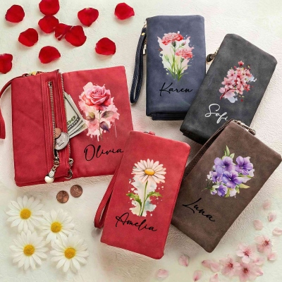 Personalized birth flower wallet