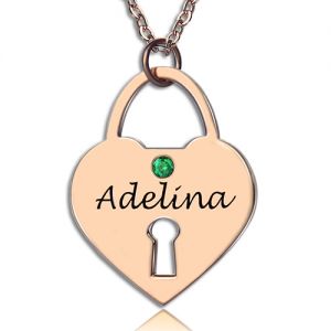 Heart Lock Keepsake Charm With Personalized Name Rose Gold